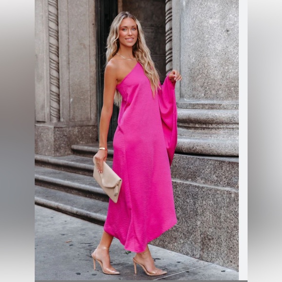 VICI  Pink One Shoulder High Low Dress - Picture 1 of 6